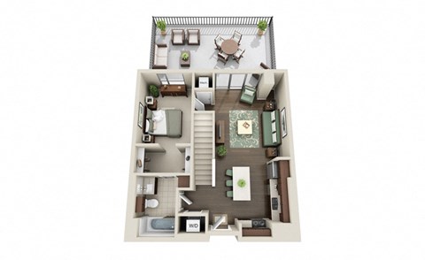 Floor plan for 1 bed, 1 bath, 972 sqft